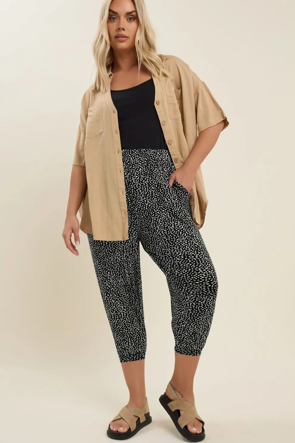 Print Cropped Harem Joggers