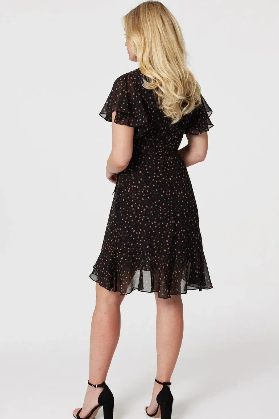Printed Angel Sleeve Wrap Dress