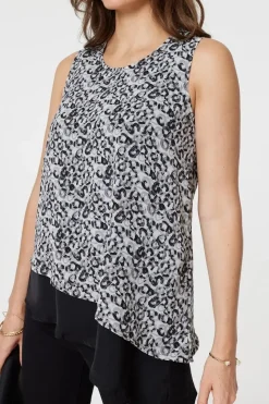 Printed Asymmetric Sleeveless Tunic Top