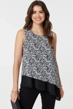 Printed Asymmetric Sleeveless Tunic Top