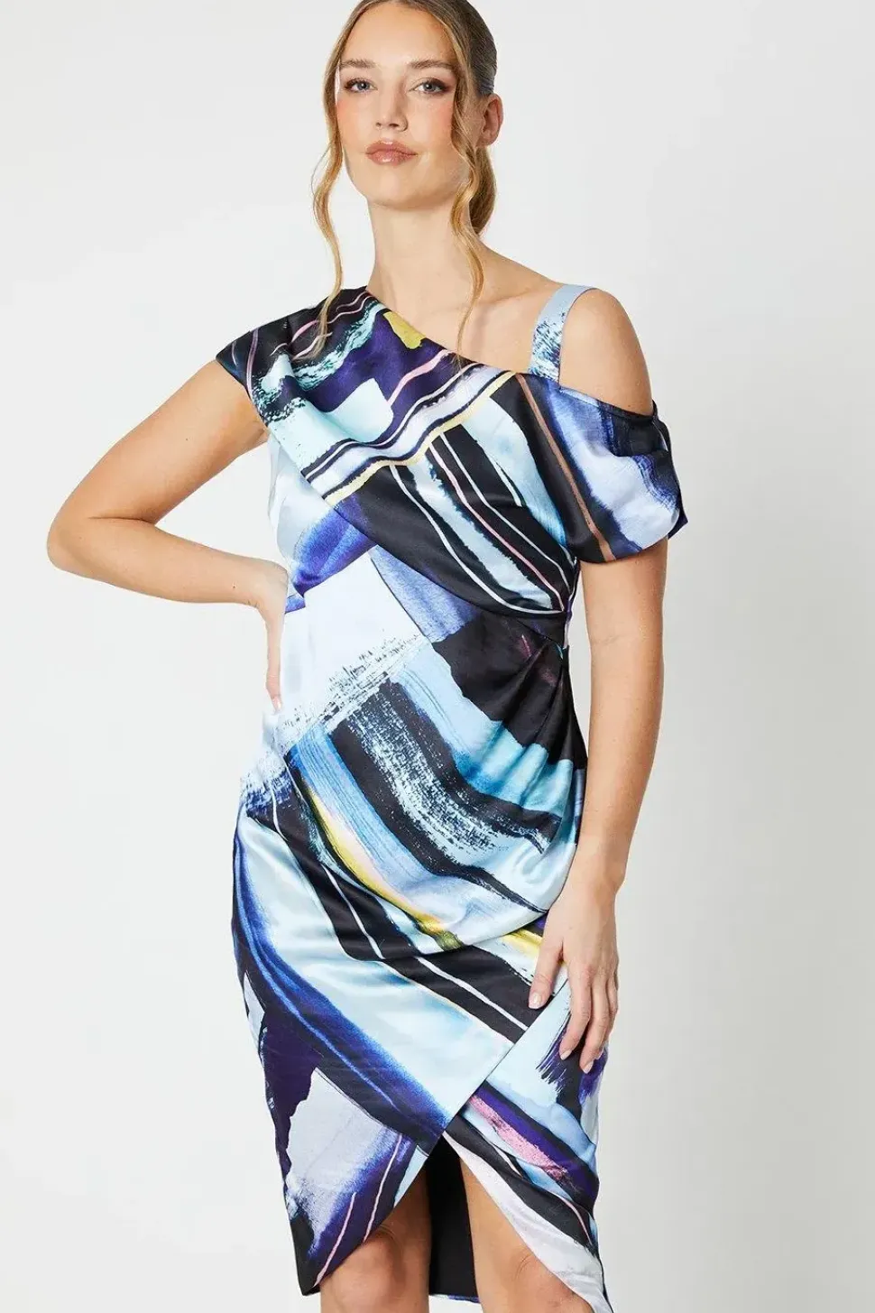 Printed Asymmetric Wrap Skirt Midi Dress