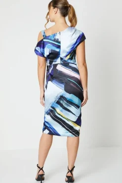 Printed Asymmetric Wrap Skirt Midi Dress