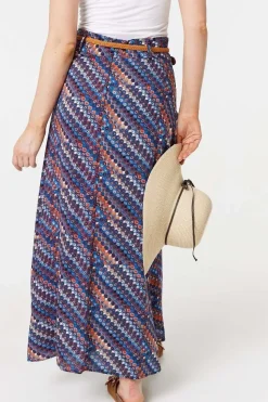 Printed Belt Detail Maxi Skirt