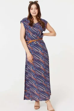 Printed Belt Detail Maxi Skirt