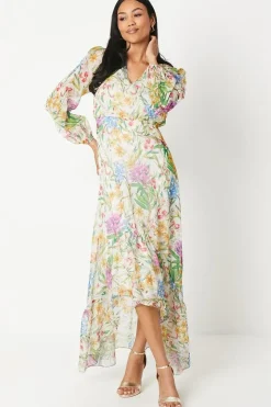 Printed Blouson Sleeve Midaxi Dress