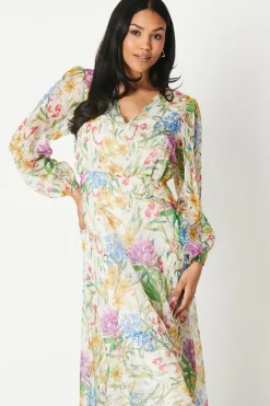 Printed Blouson Sleeve Midaxi Dress
