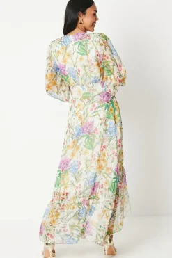 Printed Blouson Sleeve Midaxi Dress