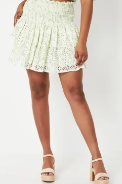Printed Broderie Shirred Tiered Mini Skirt