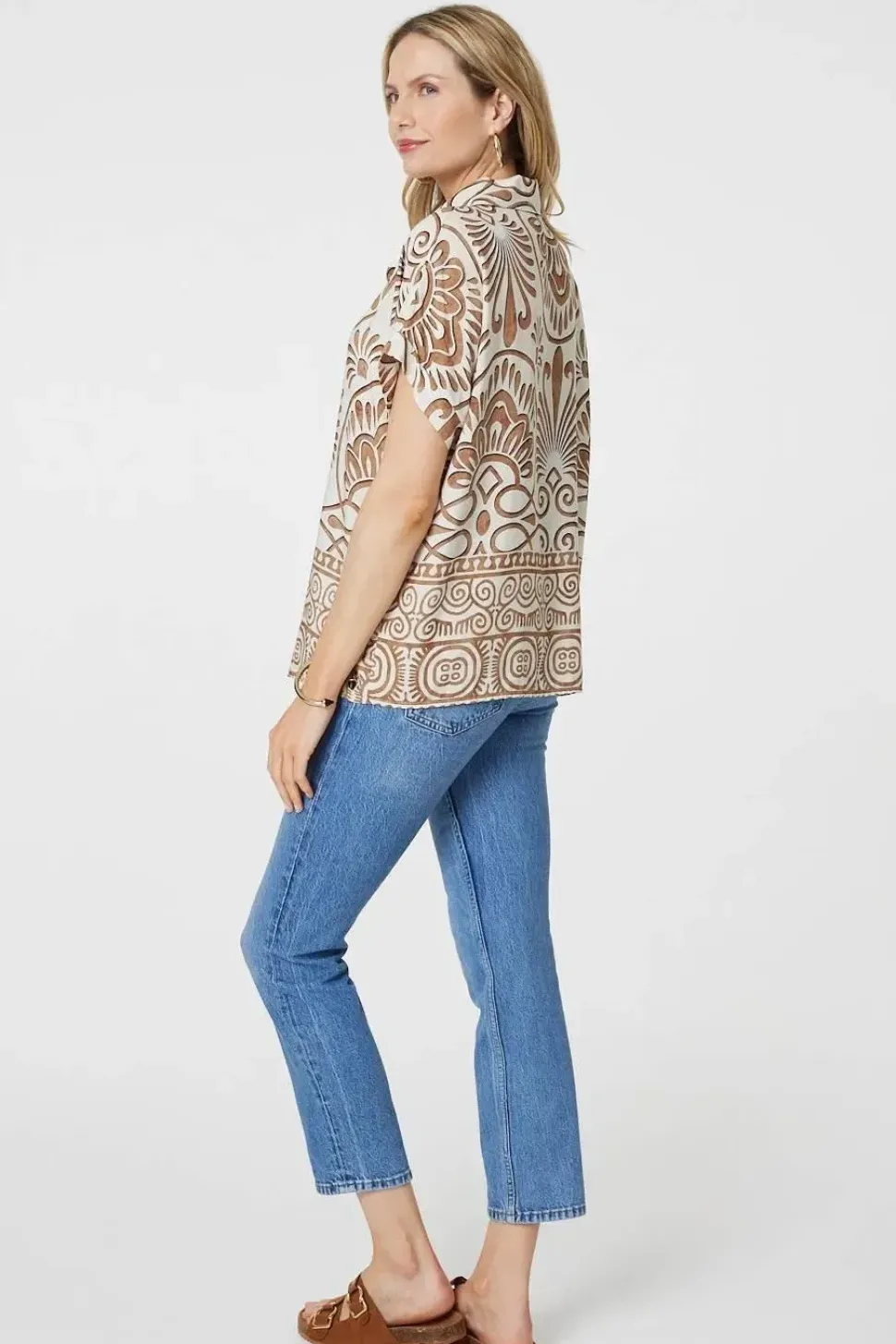Printed Button Down Short Sleeve Shirt