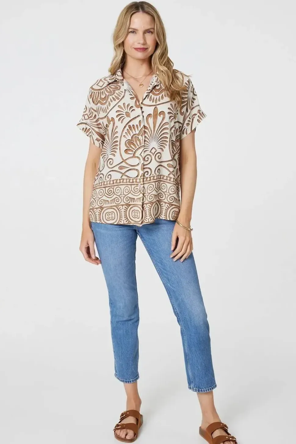 Printed Button Down Short Sleeve Shirt
