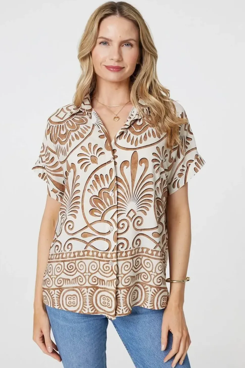 Printed Button Down Short Sleeve Shirt