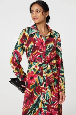 Printed Button Front Shirt Dress