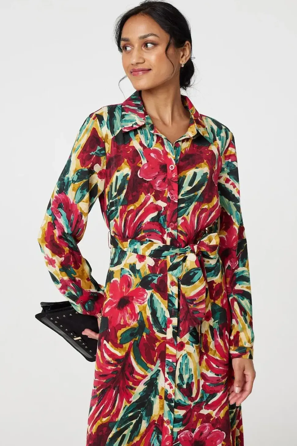 Printed Button Front Shirt Dress