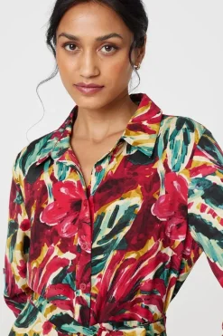 Printed Button Front Shirt Dress