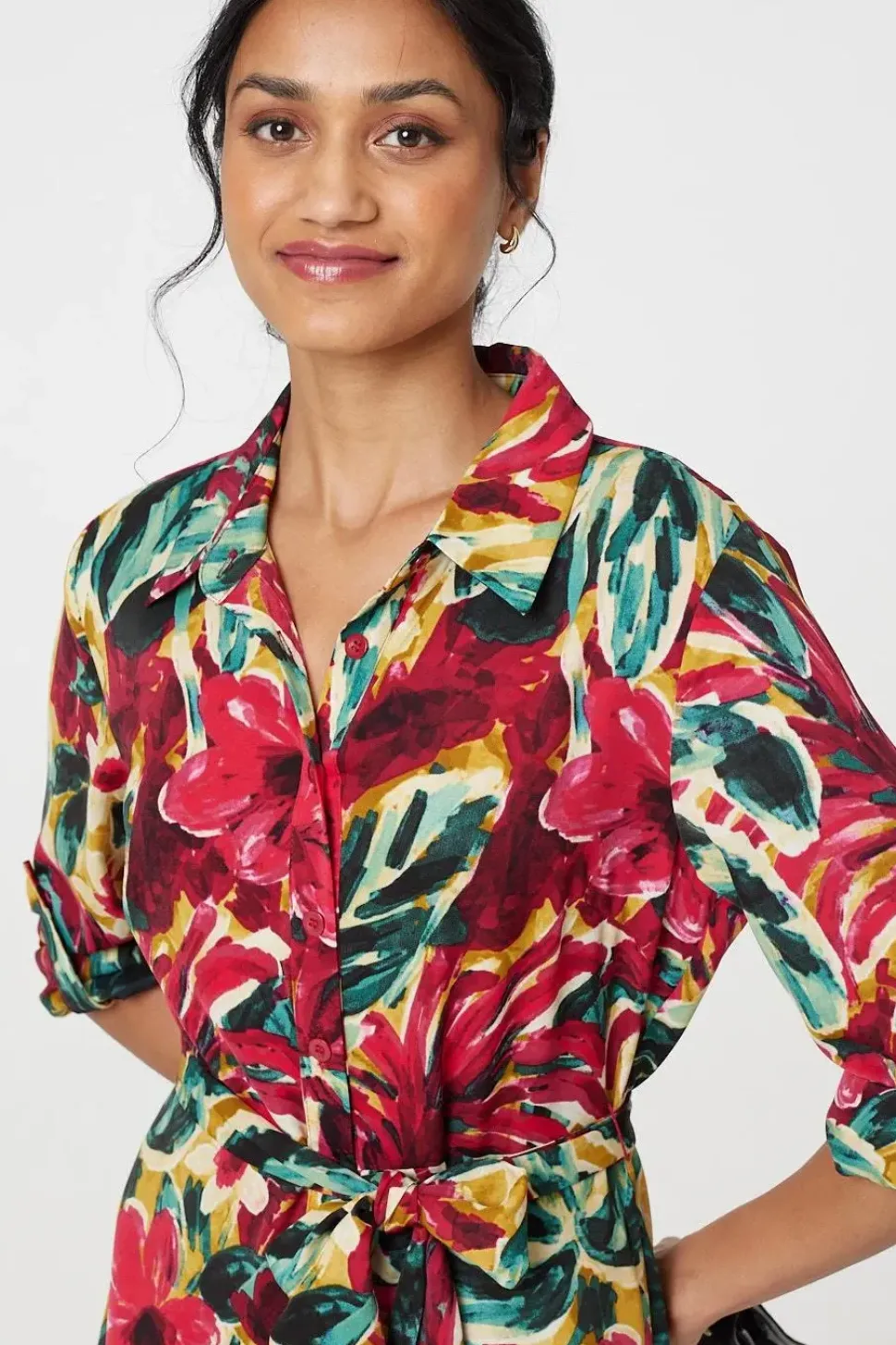 Printed Button Front Shirt Dress