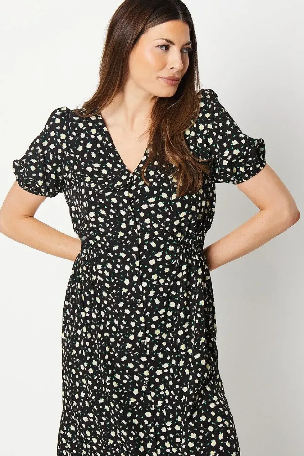 Printed Button Through Midi Dress