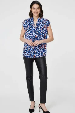 Printed Cap Sleeve Blouse Top