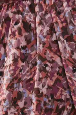 Printed Chiffon Drop Hem High Neck Flare Sleeve Mini Swing Dress