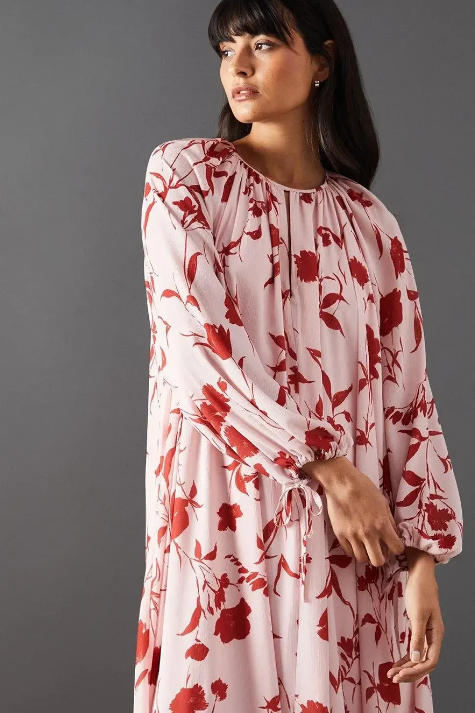 Printed Chiffon High Neck Trapeze Maxi Dress