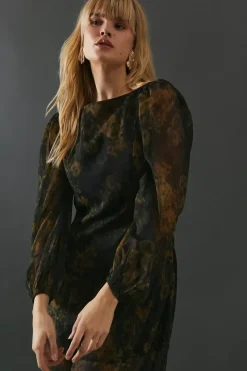 Printed Chiffon Long Sleeve Maxi Dress