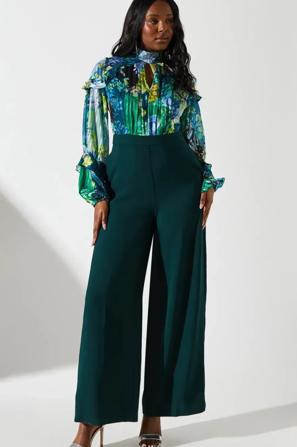 Printed Chiffon Mix Fabric Jumpsuit