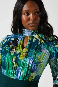 Printed Chiffon Mix Fabric Jumpsuit