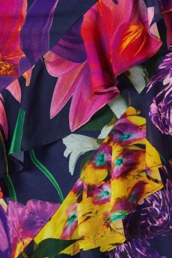 Printed Chiffon Ruffle Maxi Wedding Guest Dress