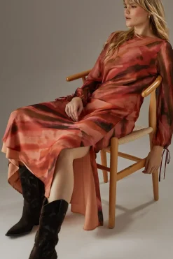 Printed Chiffon Volume Sleeve Maxi Dress