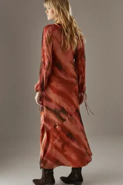 Printed Chiffon Volume Sleeve Maxi Dress