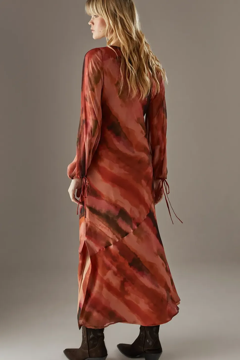 Printed Chiffon Volume Sleeve Maxi Dress