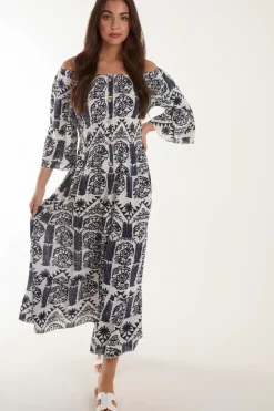 Printed Coconut Button Dress