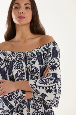 Printed Coconut Button Dress