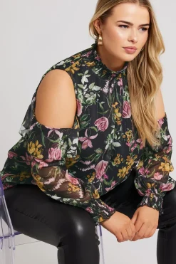 Printed Cold Shoulder Blouse