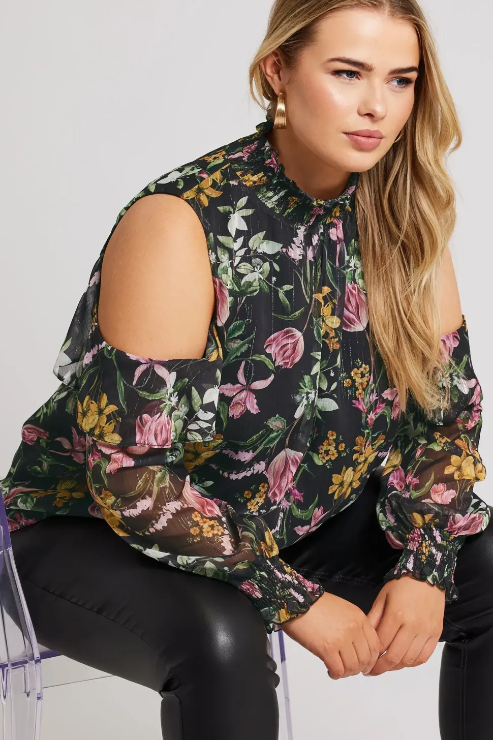 Printed Cold Shoulder Blouse