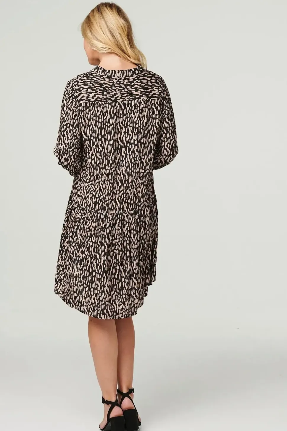 Printed Collarless High Low Dress