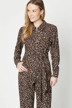 Printed Cord Zip Front Belted Boilersuit