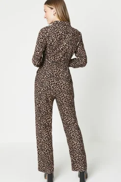 Printed Cord Zip Front Belted Boilersuit