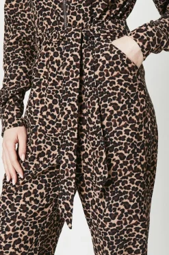 Printed Cord Zip Front Belted Boilersuit