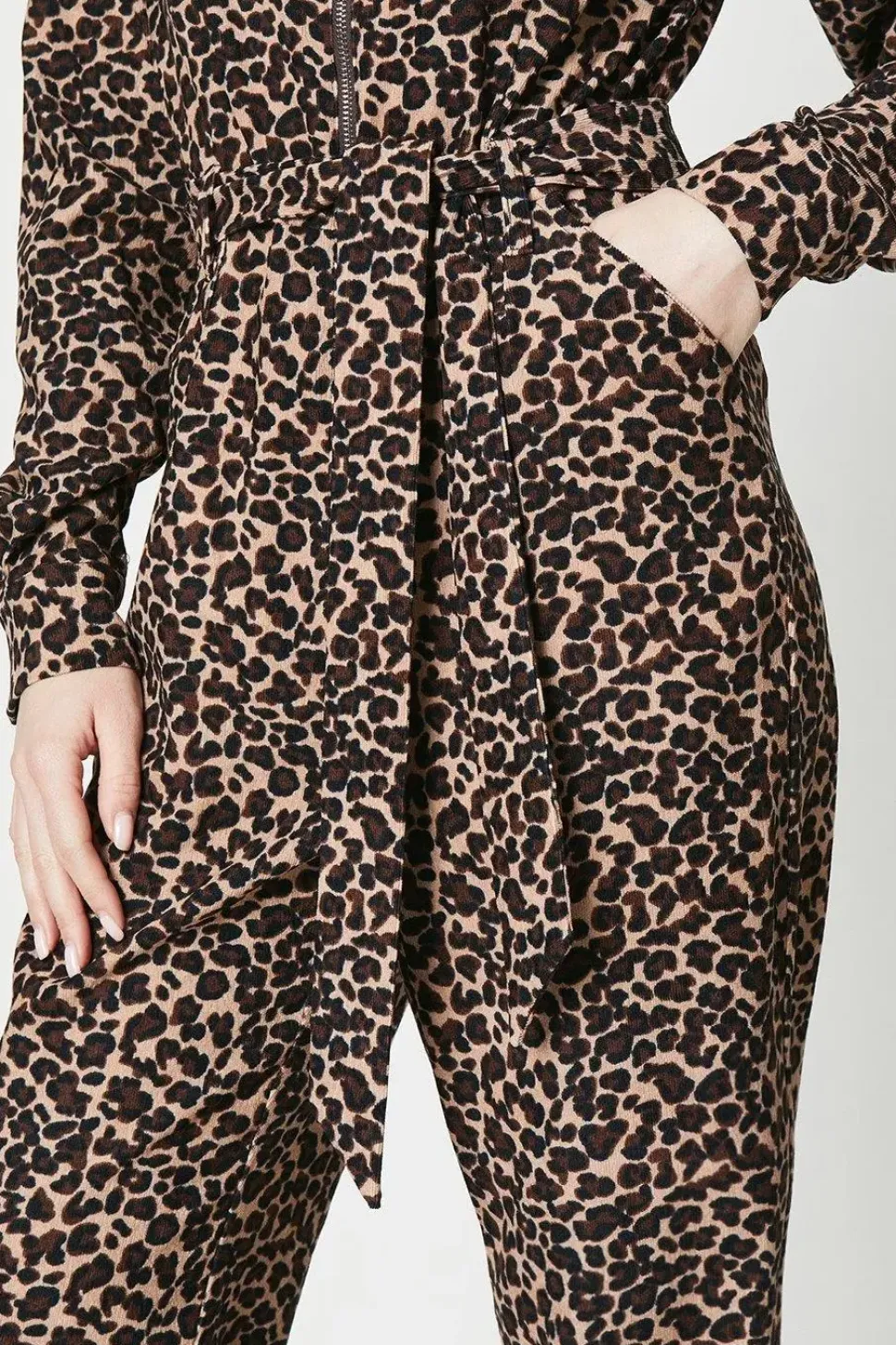 Printed Cord Zip Front Belted Boilersuit