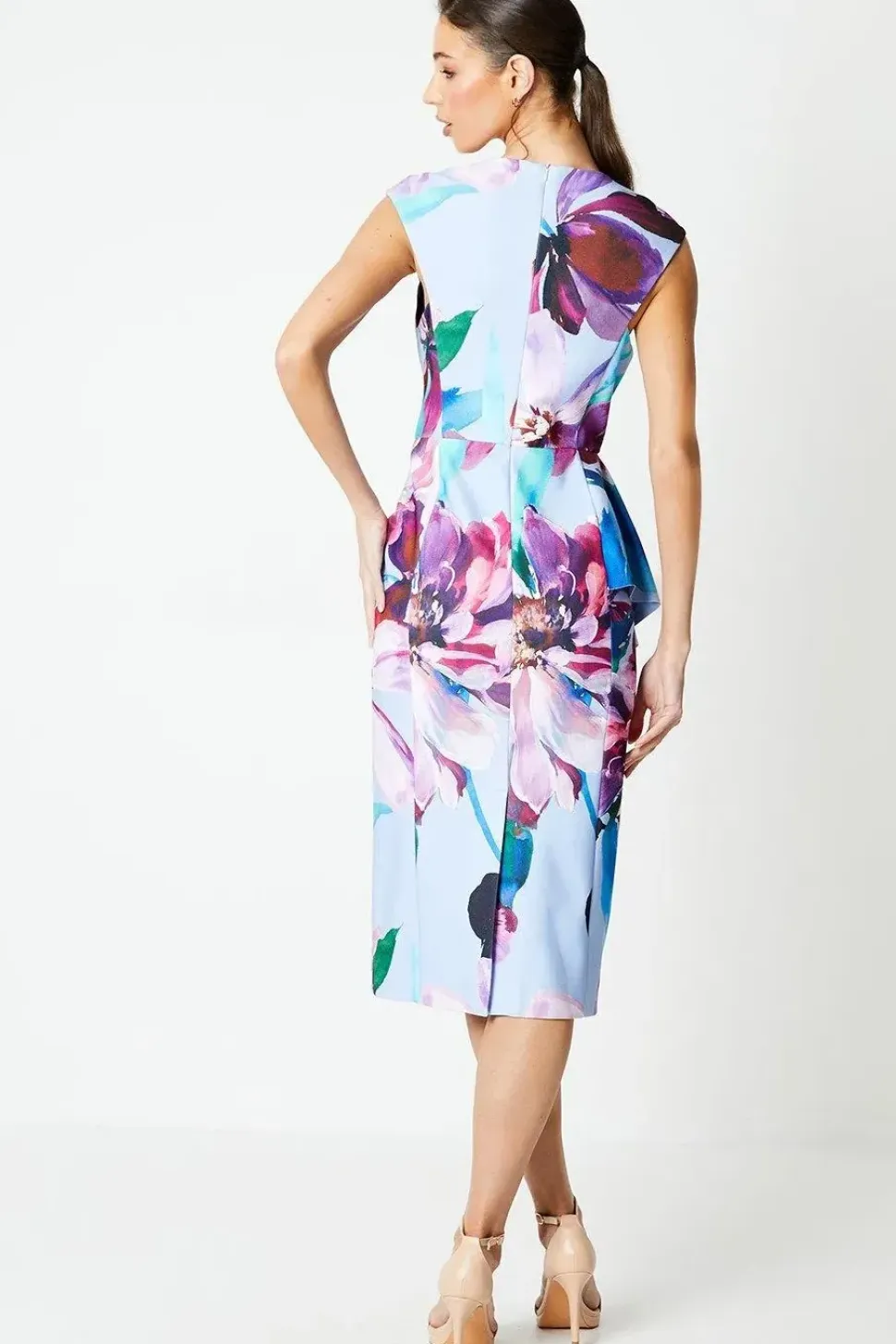 Printed Crepe Midi Dress With Side Ruffle Detail
