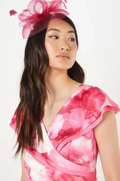 Printed Crepe Ruffle Detail Pencil Dress