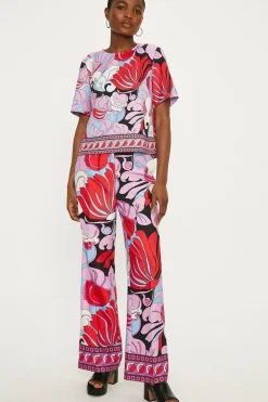 Printed Crepe Straight Leg Trouser