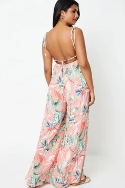 Printed Crinkle Channel Detail Strappy Jumpsuit