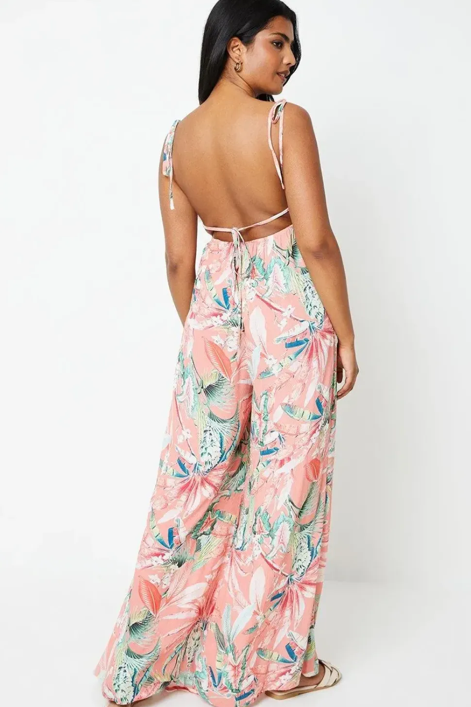Printed Crinkle Channel Detail Strappy Jumpsuit
