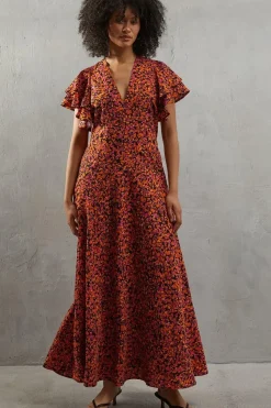 Printed Detail Midi Tea Dress