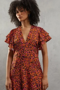 Printed Detail Midi Tea Dress