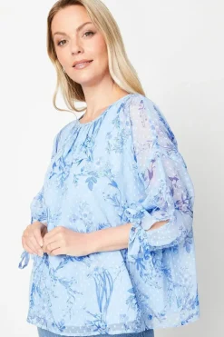 Printed Dobby Cape Sleeve Top