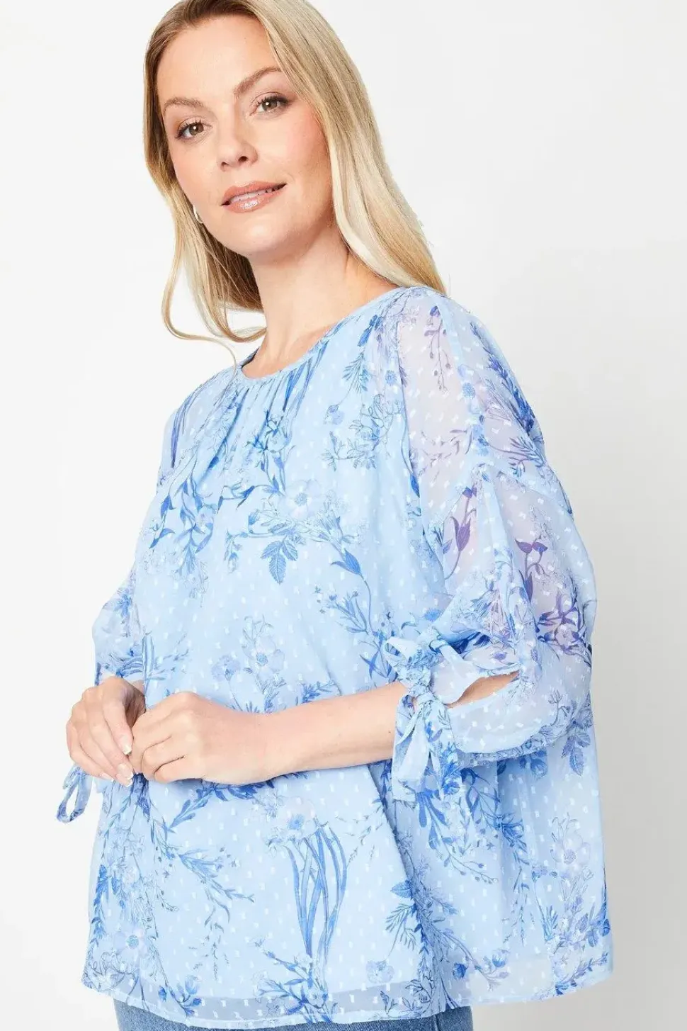 Printed Dobby Cape Sleeve Top