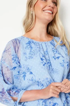 Printed Dobby Cape Sleeve Top