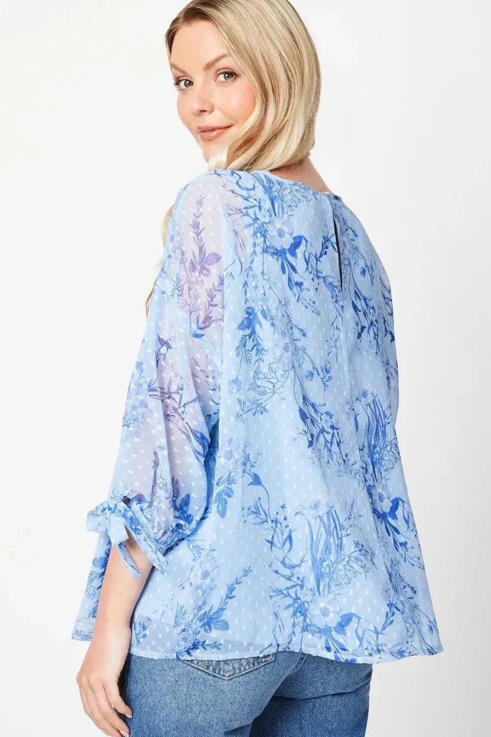 Printed Dobby Cape Sleeve Top